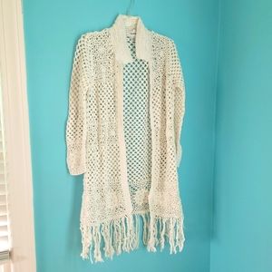Knit Crochet Open Cardigan Kimono White sz. Large